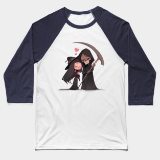 Grim Reaper and Wicked Witch Falling In Love. Spooky Romance. Baseball T-Shirt